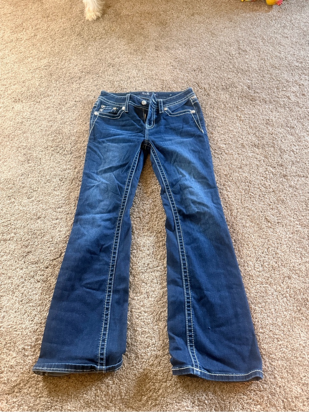 Miss Me Dark Blue Flared Jeans with Contrast Stitching